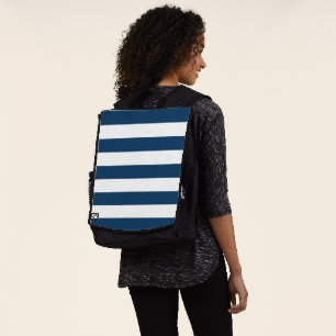 Sac À Dos Bleu de marine, Blancs, Motif rayé