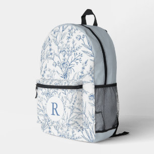 Sac à dos bleu et blanc pour monogramme floral