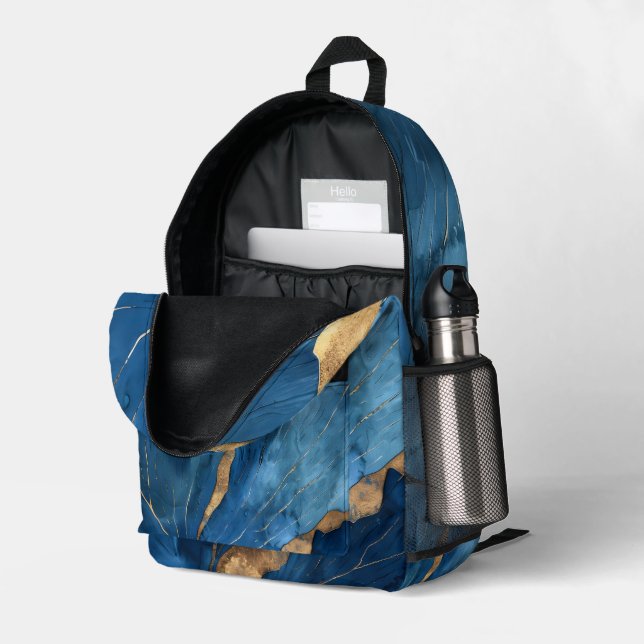 Sac à dos bleu et or Abstrait de luxe (Coin arrière droit (ouvert))