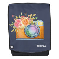 Boho Orange Caméra & Bouquet Floral Aquarelle