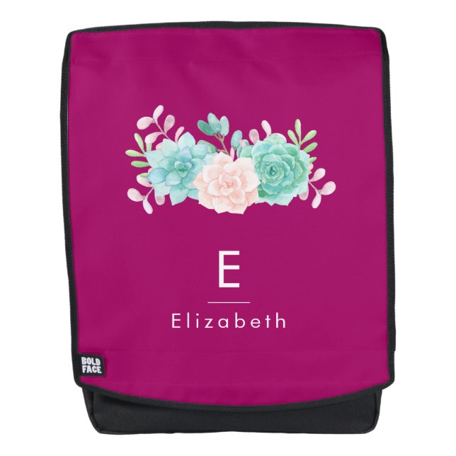 Sac À Dos Bouquet de fleurs rose et vert Pastel sur Magenta  (Devant)