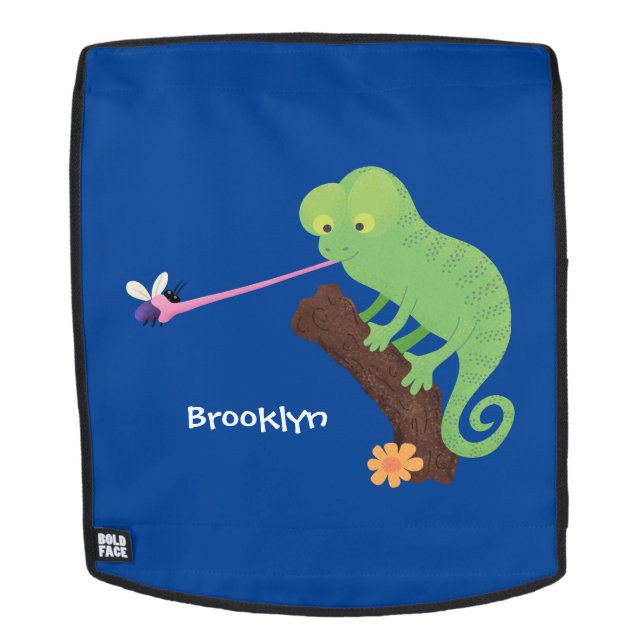 Sac À Dos Caricature de lézard de caméléon vert joyeux (Devant amovible)