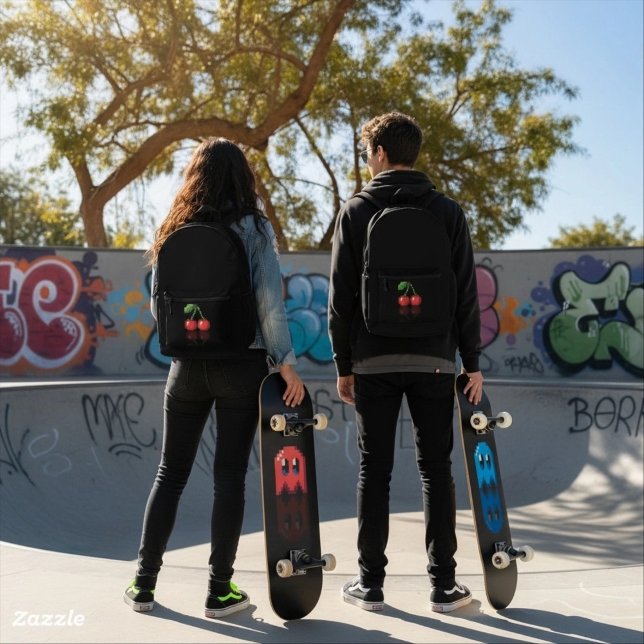 Sac à dos Cerise pixel rouge noir sobre  (Sac à dos Cerise pixel rouge noir sobre)