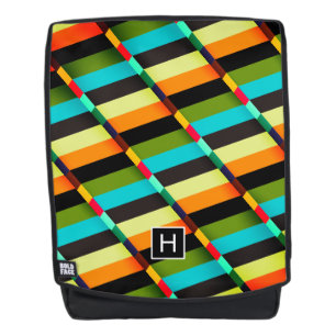 Sac À Dos Coloré Moderne Rayures Abstraites & Monogramme