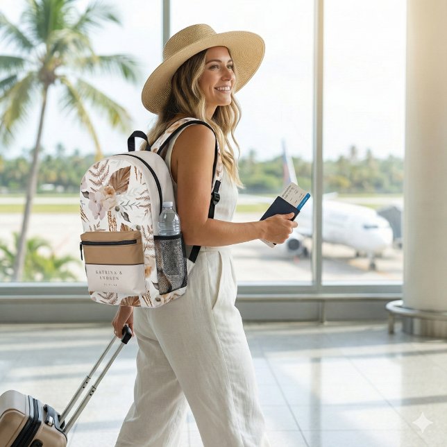 Sac à dos de mariée floral aquarelle bohème (This beautiful boho personalized backpack would make a great gift for a new bride! )
