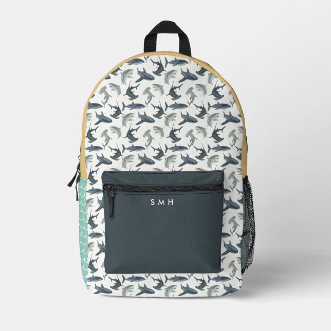 Sac à dos de requin aquarelle personnalisé (Recto)
