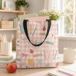 Sac à dos d'enseignant à carreaux roses aquarelle
