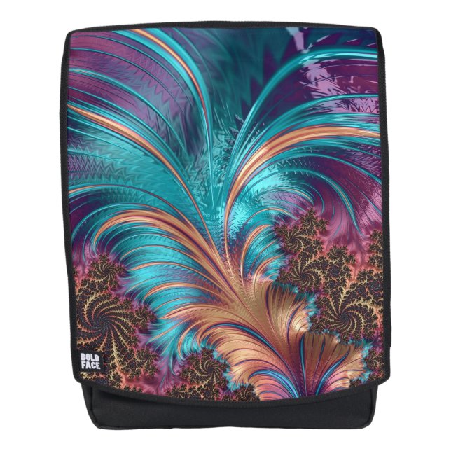 Sac À Dos Élégantes plumes Turquoises et violettes Abstraite (Devant)