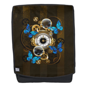 Sac À Dos Engrenages à vapeur et papillons bleus