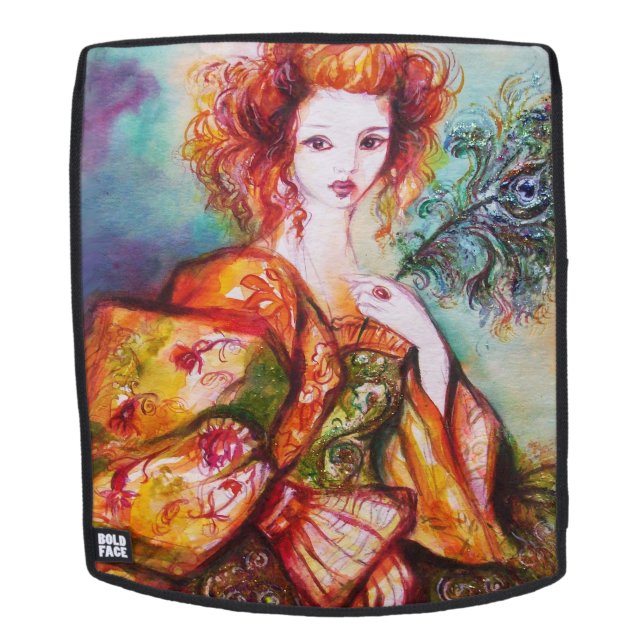 SAC À DOS FEMME ROMANTIQUE AVEC PÂTE DE PEACOCK ÉCLANTE (Devant amovible)