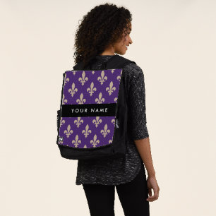 Sac À Dos Fleur de Lis, Beige sur Violet, Royal, Votre Nom