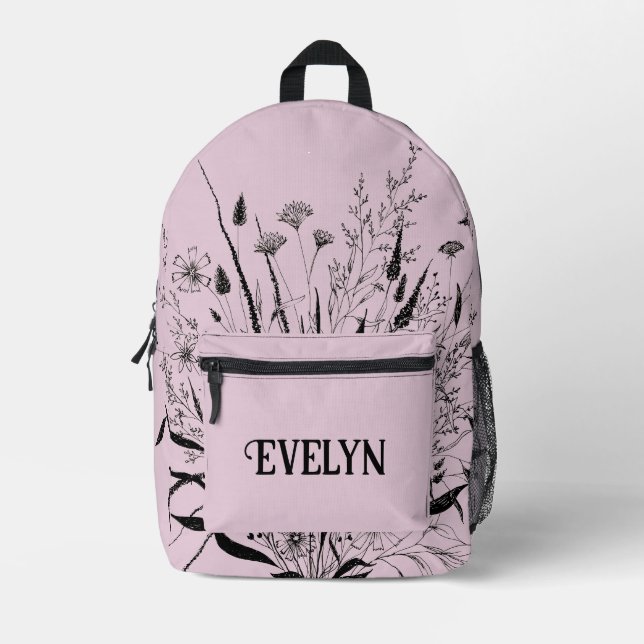 Sac à dos Fleur sauvage personnalisé rose pâle (Recto)