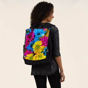 Sac À Dos Fleurs colorées, marguerites - Rose Jaune Bleu