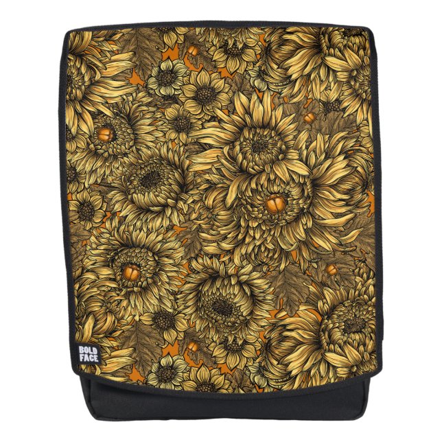 Sac À Dos Fleurs de chrysanthèmes jaunes et coléoptères oran (Devant)