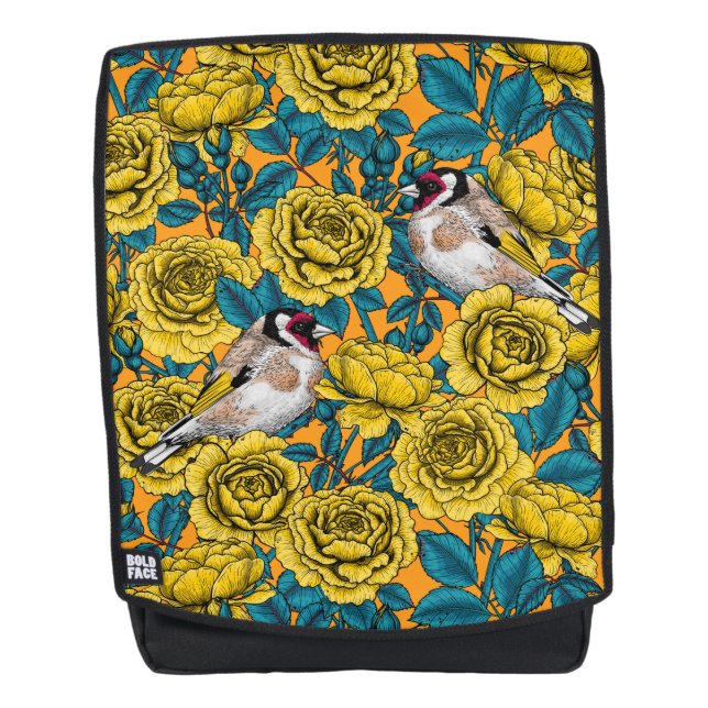 Sac À Dos Fleurs roses et oiseaux dorés (Devant)