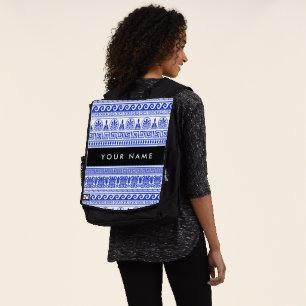 Sac À Dos Fret grec, Clé de méandre mixte, Bleu, Votre Nom