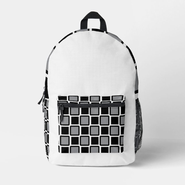 Sac à dos géométrique moderne gris et noir. (Recto)