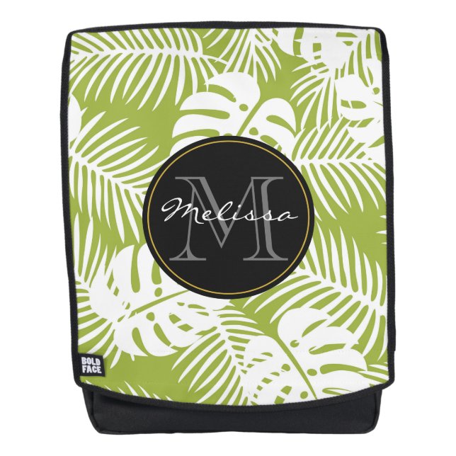Sac À Dos Green Palm Feuille Rainforest Motif Monogram (Devant)