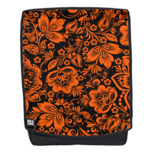 Sac À Dos Halloween Orange Élégant Damas Floral