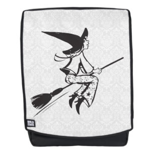 Sac À Dos Illustration de sorcière noire Damas blanc