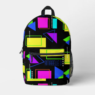 SAC À DOS IMPRIMÉ 80S NEON FLUORESCENTE COULEUR MODE GÉOMÉTRIQUE TEN