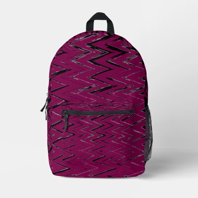 Sac À Dos Imprimé Abstract Zigzag Lines in Wine & White – Backpack (Recto)