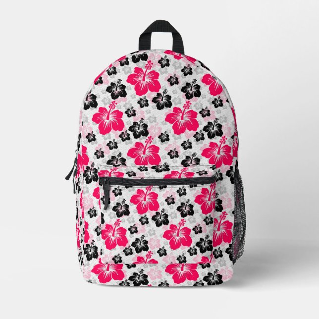 Sac À Dos Imprimé Abstrait Floral Rouge Noir Blanc (Recto)
