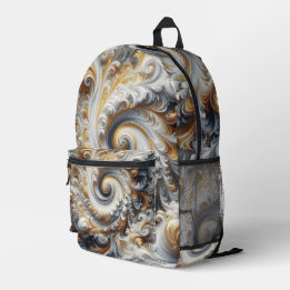 Sac À Dos Imprimé Abstrait Moderne Tourbillonnant Or, Noir et Blanc