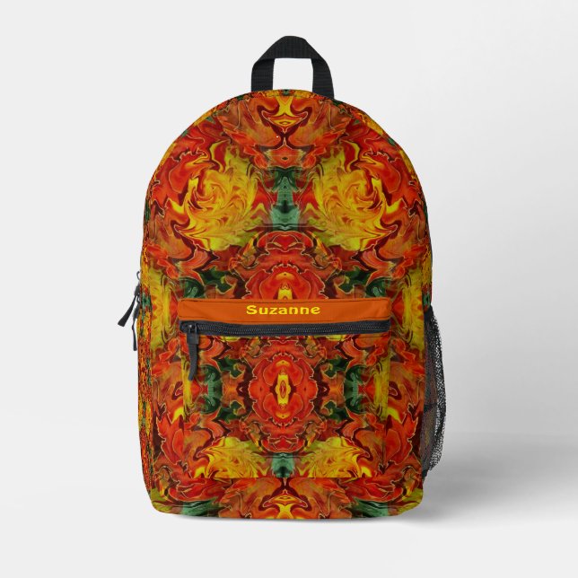Sac À Dos Imprimé Abstrait orange jaune vert personnalisé (Recto)