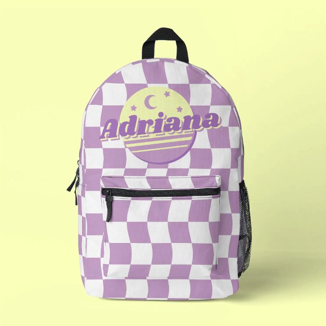 Sac À Dos Imprimé Ado fille violet blanc Wavy Grille Nom de l'école (Créateur téléchargé)