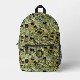 Sac À Dos Imprimé Alligator Crocodile Cuir Vert Jaune Monogramme
