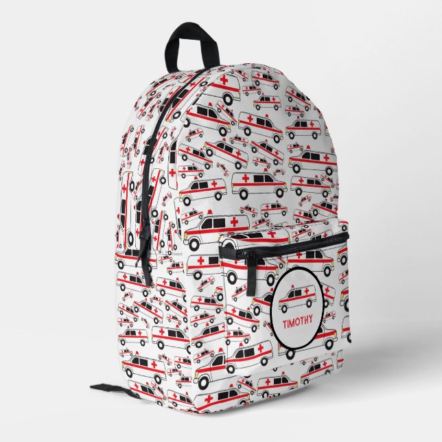 Sac À Dos Imprimé Ambulance Motif Nom personnalisé École (Coin arrière gauche)