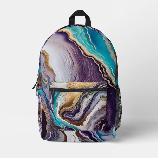 Sac À Dos Imprimé Améthyste et Turquoise Abstrait (Recto)