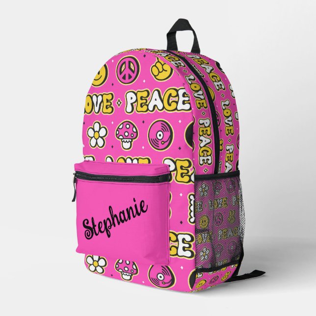 Sac À Dos Imprimé Amour et Paix Style Hippy Personnalisé (Coin arrière droit)