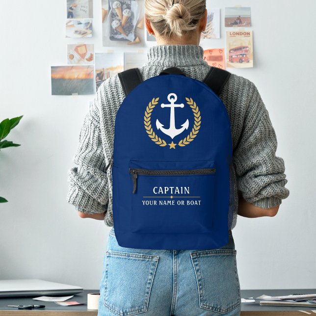 Sac À Dos Imprimé Ancre nautique Capitaine Nom du bateau Gold Laurel (Créateur téléchargé)