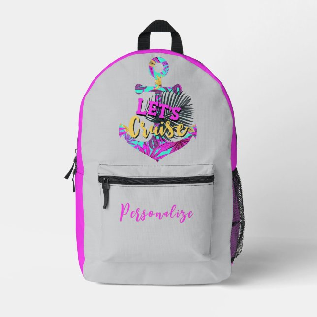 Sac À Dos Imprimé Ancre nautique Neon avec Personnaliser "Let’s Crui (Recto)