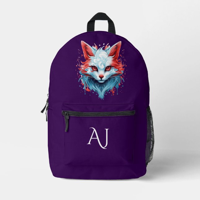 Sac À Dos Imprimé Anime Imaginaire Chat Purple Initiales Mystiques (Recto)