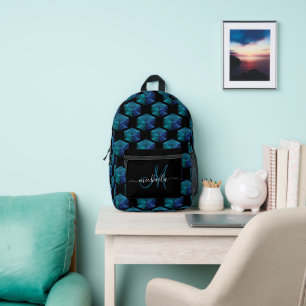 Sac À Dos Imprimé Aqua bleu brillant motif géométrique noir Monogram