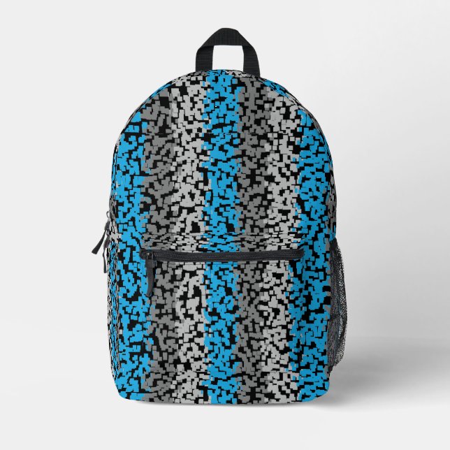 Sac À Dos Imprimé Aqua bleu gris noir numérique pixellisé bandes (Recto)