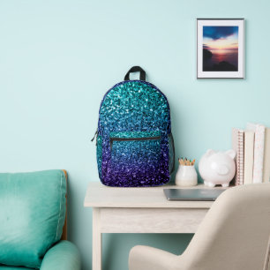 Sac À Dos Imprimé Aqua blue ombre fausse parties scintillant scintil