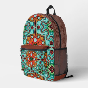 Sac À Dos Imprimé Aqua Turquoise Bleu Orange Rouge Brown Tribal Art