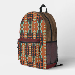 Sac À Dos Imprimé Aqua Turquoise Vert Orange Taupe Beige Tribal Art