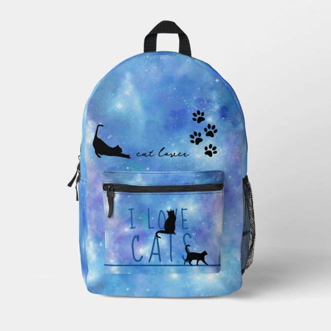 Sac À Dos Imprimé Aquarelle bleu Amoureux des chats Galaxy Enfants (Recto)