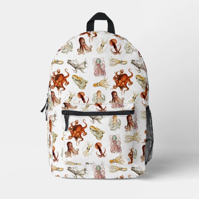 Sac À Dos Imprimé Aquarelle Céphalopodes Animaux de l'océan (Recto)