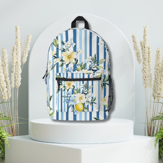 Sac À Dos Imprimé Aquarelle Citron Bleu Bleu Blancs (Créateur téléchargé)