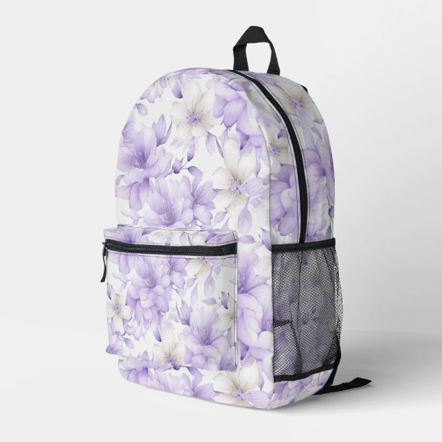 Sac À Dos Imprimé Aquarelle délicate Fleurs violettes (Coin arrière droit)