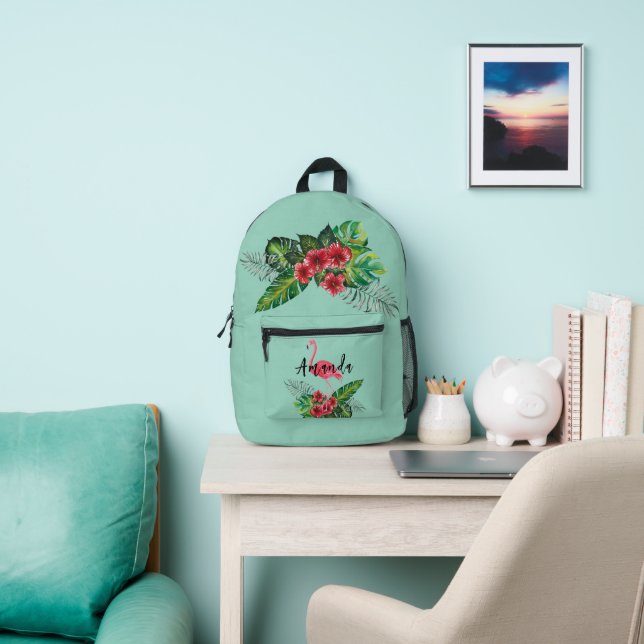 Sac À Dos Imprimé Aquarelle Fleurs tropicales Flamant rose personnal (Insitu)