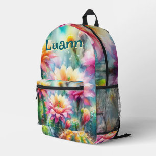 Sac À Dos Imprimé Aquarelle Flower Succulent Cactus Personnalisé
