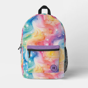 Sac À Dos Imprimé Aquarelle funky Rainbow Galaxy Monogramme