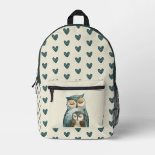 Sac À Dos Imprimé Aquarelle Mama Owl & Owlet Turquoise Motif de coeu
